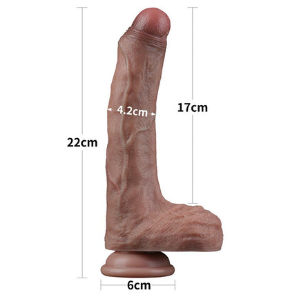 LoveToy - Dubbellaags Siliconen Dildo - 22 cm x Ø 4,2 cm - Bruin-Erotiekvoordeel.nl