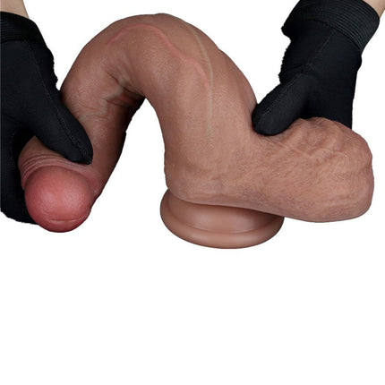 LoveToy - Dubbellaags Siliconen Dildo - 22 cm x Ø 4,2 cm - Bruin-Erotiekvoordeel.nl