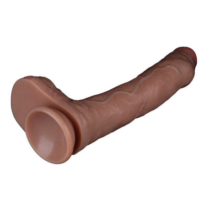 LoveToy - Dubbellaags Siliconen Dildo - 22 cm x Ø 4,2 cm - Bruin-Erotiekvoordeel.nl