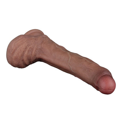 LoveToy - Dubbellaags Siliconen Dildo - 22 cm x Ø 4,2 cm - Bruin-Erotiekvoordeel.nl