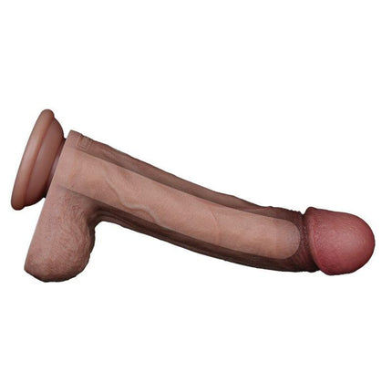 LoveToy - Dubbellaags Siliconen Dildo - 22,5 cm x Ø 4,2 cm - Bruin-Erotiekvoordeel.nl