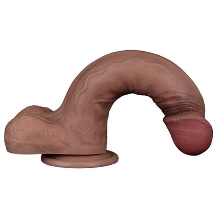 LoveToy - Dubbellaags Siliconen Dildo - 22,5 cm x Ø 4,2 cm - Bruin-Erotiekvoordeel.nl