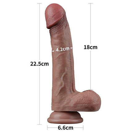 LoveToy - Dubbellaags Siliconen Dildo - 22,5 cm x Ø 4,2 cm - Bruin-Erotiekvoordeel.nl