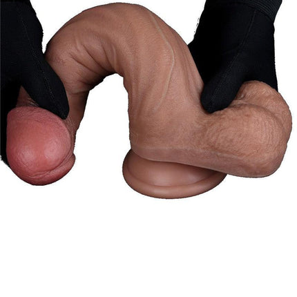 LoveToy - Dubbellaags Siliconen Dildo - 22,5 cm x Ø 4,2 cm - Bruin-Erotiekvoordeel.nl