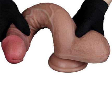 LoveToy - Dubbellaags Siliconen Dildo - 23,5 cm x Ø 4,3 cm - Bruin-Erotiekvoordeel.nl