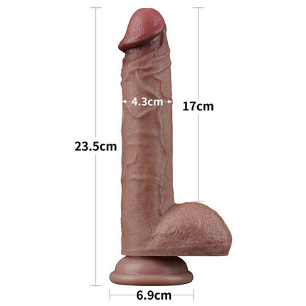 LoveToy - Dubbellaags Siliconen Dildo - 23,5 cm x Ø 4,3 cm - Bruin-Erotiekvoordeel.nl