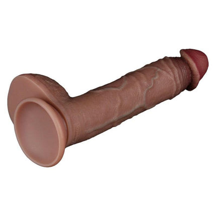 LoveToy - Dubbellaags Siliconen Dildo - 23,5 cm x Ø 4,3 cm - Bruin-Erotiekvoordeel.nl
