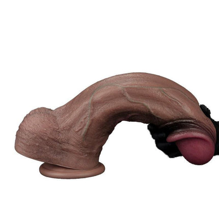 LoveToy - Dubbellaags Siliconen Dildo XXL - Lengte 33 cm - Diameter 5,5 cm - Bruin-Erotiekvoordeel.nl