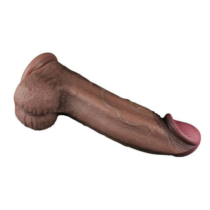LoveToy - Dubbellaags Siliconen Dildo XXL - Lengte 33 cm - Diameter 5,5 cm - Bruin-Erotiekvoordeel.nl