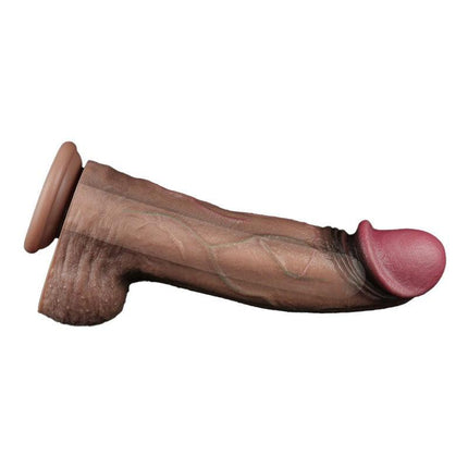 LoveToy - Dubbellaags Siliconen Dildo XXL - Lengte 33 cm - Diameter 5,5 cm - Bruin-Erotiekvoordeel.nl