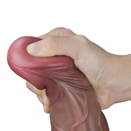 LoveToy - Dubbellaagse Siliconen Dildo - Lengte 29.5 cm - Diameter 5.5 cm - Bruin-Erotiekvoordeel.nl