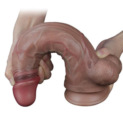 LoveToy - Dubbellaagse Siliconen Dildo - Lengte 29.5 cm - Diameter 5.5 cm - Bruin-Erotiekvoordeel.nl
