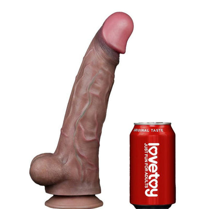 LoveToy - Dubbellaagse Siliconen Dildo - Lengte 29.5 cm - Diameter 5.5 cm - Bruin-Erotiekvoordeel.nl