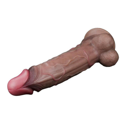 LoveToy - Dubbellaagse Siliconen Dildo - Lengte 29.5 cm - Diameter 5.5 cm - Bruin-Erotiekvoordeel.nl