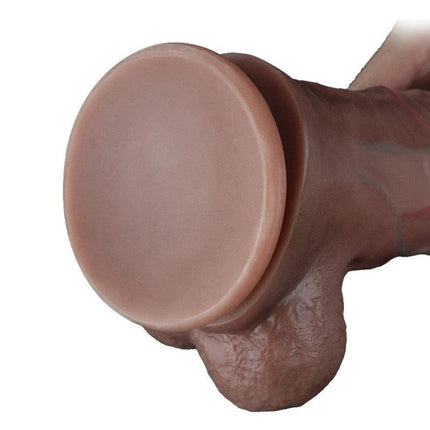 LoveToy - Dubbellaagse Siliconen Dildo - Lengte 29.5 cm - Diameter 5.5 cm - Bruin-Erotiekvoordeel.nl