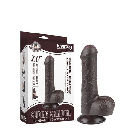 LoveToy - Glijdende Huid Dildo - 18,3 cm x Ø 3,5 cm - Zwart-Erotiekvoordeel.nl