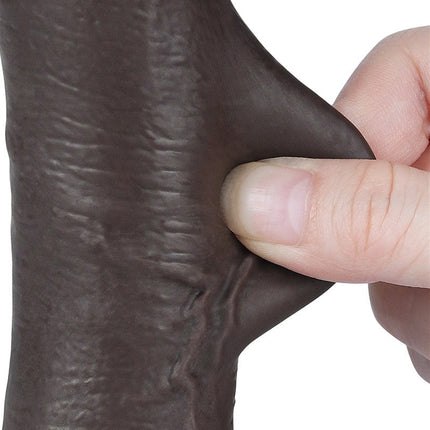 LoveToy - Glijdende Huid Dildo - 19,5 cm x Ø 3,5 cm - Zwart-Erotiekvoordeel.nl