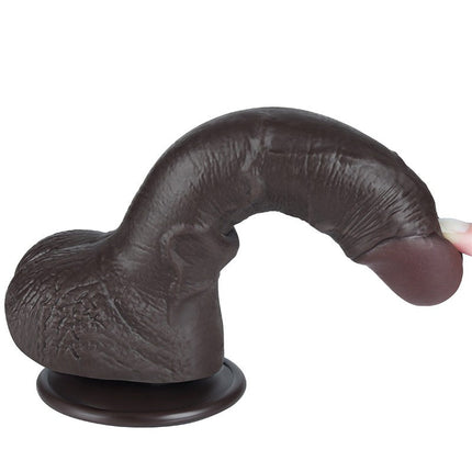 LoveToy - Glijdende Huid Dildo - 19,5 cm x Ø 3,5 cm - Zwart-Erotiekvoordeel.nl