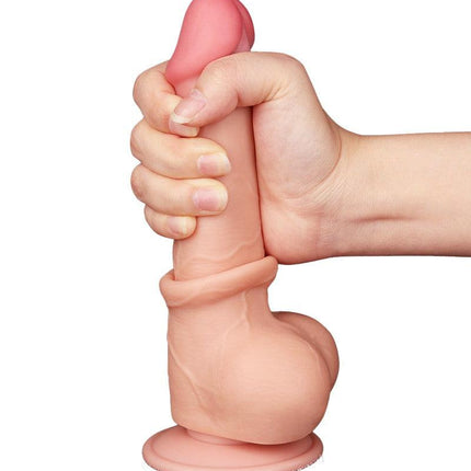 LoveToy - Glijdende Huid Dildo - Dubbellaags Dildo - Lengte 19.5 cm - Diameter 3.6 cm - Lichte huidskleur-Erotiekvoordeel.nl