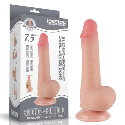 LoveToy - Glijdende Huid Dildo - Dubbellaags Dildo - Lengte 19.5 cm - Diameter 3.6 cm - Lichte huidskleur-Erotiekvoordeel.nl