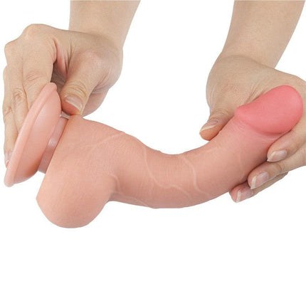 LoveToy - Glijdende Huid Dildo - Dubbellaags Dildo - Lengte 19.5 cm - Diameter 3.6 cm - Lichte huidskleur-Erotiekvoordeel.nl