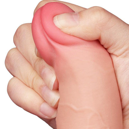 LoveToy - Glijdende Huid Dildo - Dubbellaags Dildo - Lengte 19.5 cm - Diameter 3.6 cm - Lichte huidskleur-Erotiekvoordeel.nl