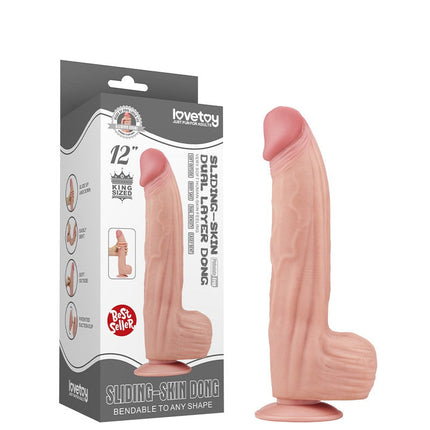 Lovetoy - Dildo -Sliding Skin Dildo - Lengte 31 cm - Lichte Huidskleur-Erotiekvoordeel.nl
