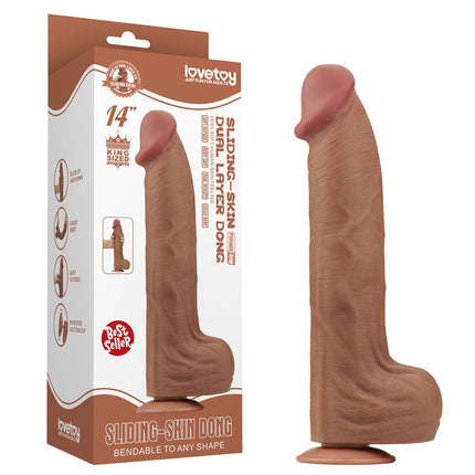 Lovetoy - Dildo -Sliding Skin Dildo - Lengte 36 cm - Bruin-Erotiekvoordeel.nl