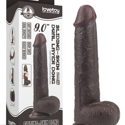 Lovetoy Dildo met Sliding Skin / Bewegende Huid 23 x 4 cm - bruin-Erotiekvoordeel.nl