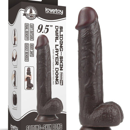 Lovetoy Dildo met Sliding Skin / Bewegende Huid 24 x 4.5 cm - bruin-Erotiekvoordeel.nl