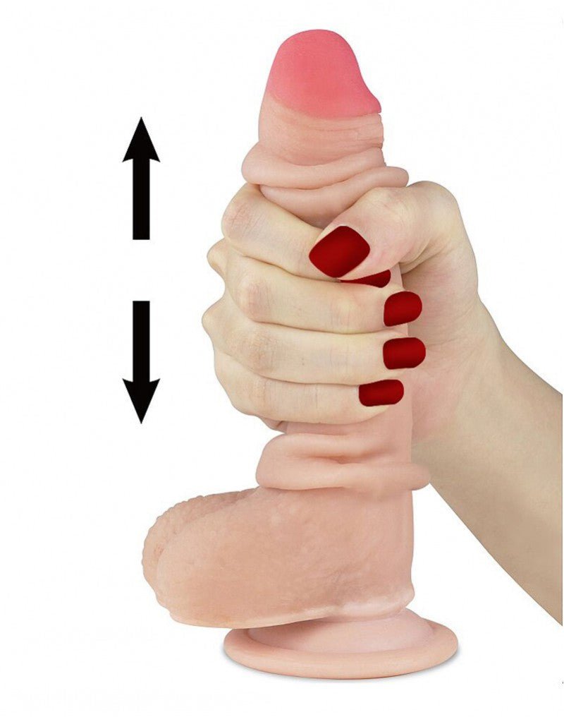 Lovetoy Dildo met glijdende huid 18 cm - blanke huidskleur - Erotiekvoordeel.nl