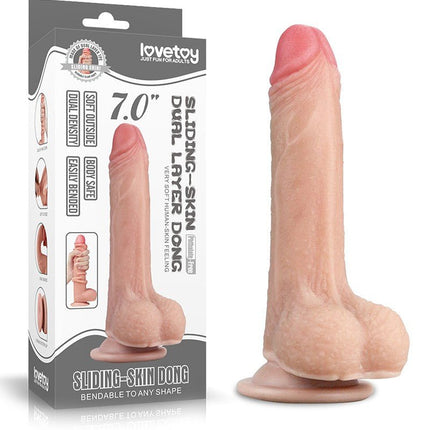 Lovetoy Dildo met glijdende huid 18 cm - blanke huidskleur - Erotiekvoordeel.nl