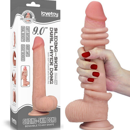 Lovetoy Dildo met glijdende huid 23 x 4 cm - blanke huidskleur - Erotiekvoordeel.nl