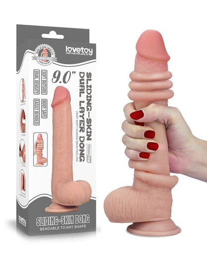Lovetoy Dildo met glijdende huid 23 x 4 cm - blanke huidskleur - Erotiekvoordeel.nl