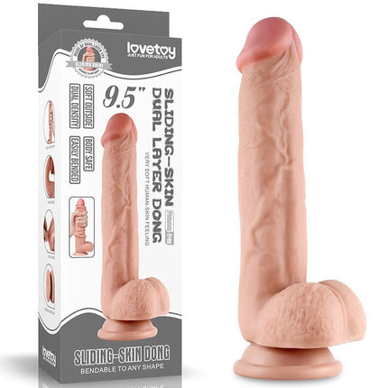 Lovetoy Dildo met glijdende huid 24 x 4,5 cm - blanke huidskleur - Erotiekvoordeel.nl