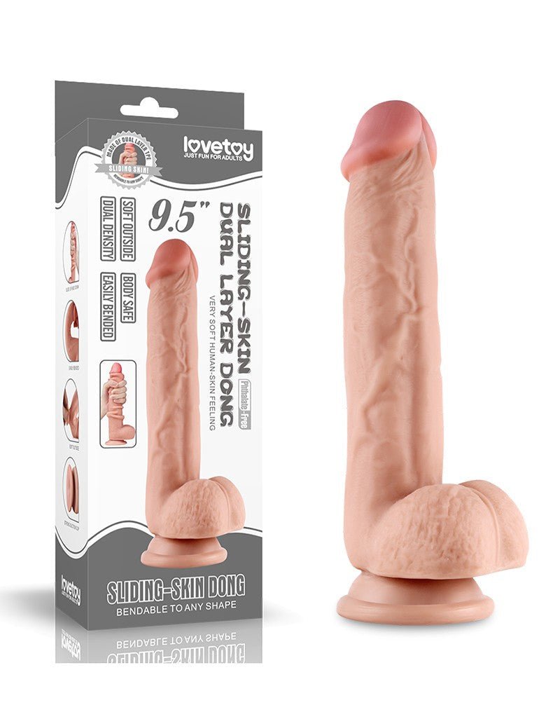 Lovetoy Dildo met glijdende huid 24 x 4,5 cm - blanke huidskleur - Erotiekvoordeel.nl