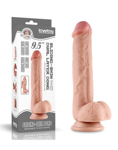 Lovetoy Dildo met glijdende huid 24 x 4,5 cm - blanke huidskleur - Erotiekvoordeel.nl