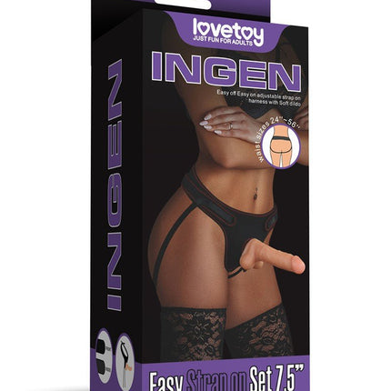 Lovetoy Easy Strap-on Set met dildo van 19 cm met balzak - blanke huidskleur - Erotiekvoordeel.nl