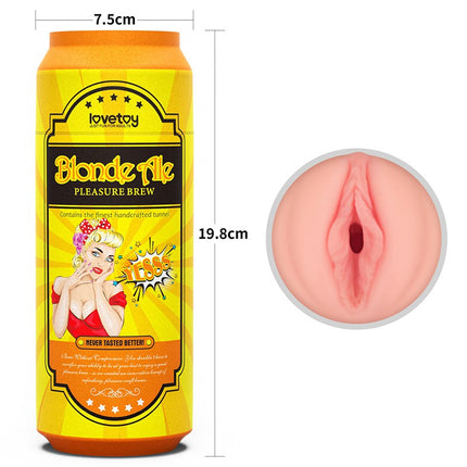 Lovetoy - Masturbator in Bierblikje - Pleasure Brew Blonde Ale Vagina Masturbator - Nude & Geel - TPE-Erotiekvoordeel.nl
