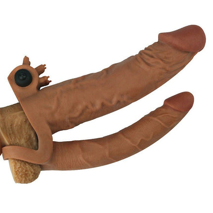 Lovetoy Pleasure X-tender Verlengende Vibrerende dubbele penis sleeve - bruin-Erotiekvoordeel.nl