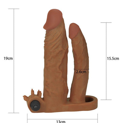 Lovetoy Pleasure X-tender Verlengende Vibrerende dubbele penis sleeve - bruin-Erotiekvoordeel.nl
