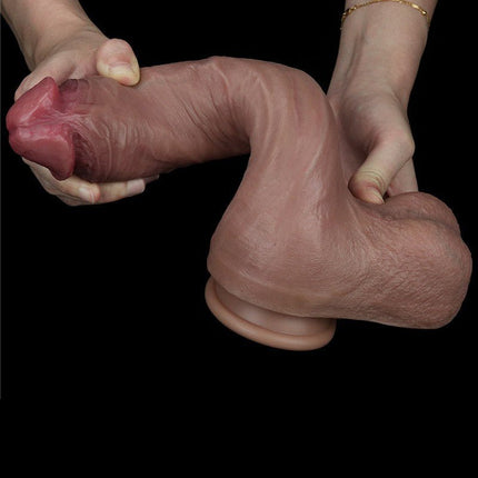 Lovetoy Realistische Grote Dildo 27 cm Dubbellaags Siliconen - donkere huidskleur-Erotiekvoordeel.nl