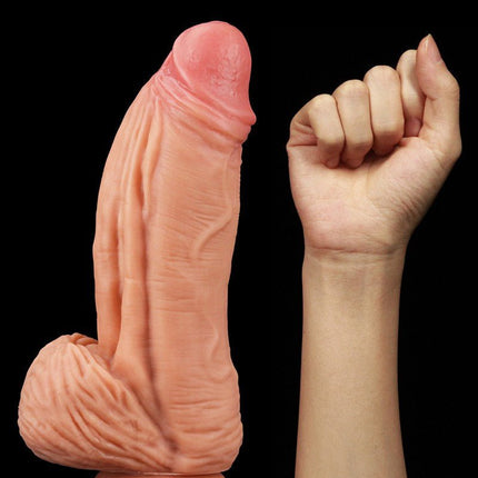 Lovetoy Realistische XXL Dildo met balzak en zuignap 24.5 cm - lichte huidskleur-Erotiekvoordeel.nl