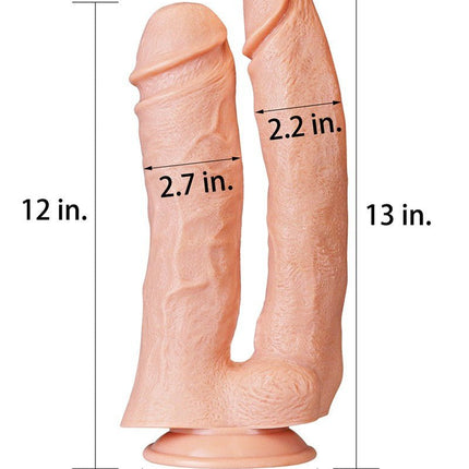 Lovetoy Realistische XXL Dubbele Penetratie Dildo 30 cm - lichte huidskleur-Erotiekvoordeel.nl