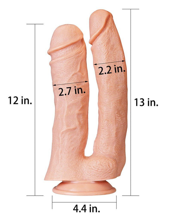 Lovetoy Realistische XXL Dubbele Penetratie Dildo 30 cm - lichte huidskleur-Erotiekvoordeel.nl