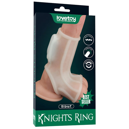 Lovetoy Vibrerende Rekbare Penis Sleeve RIDGE KNIGHTS - wit-Erotiekvoordeel.nl
