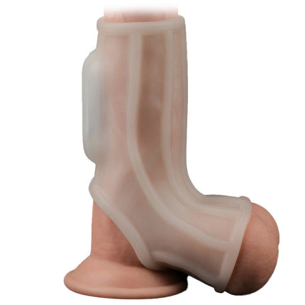 Lovetoy Vibrerende Rekbare Penis Sleeve RIDGE KNIGHTS - wit-Erotiekvoordeel.nl