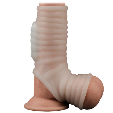 Lovetoy Vibrerende Rekbare Penis Sleeve WAVE KNIGHTS - wit-Erotiekvoordeel.nl