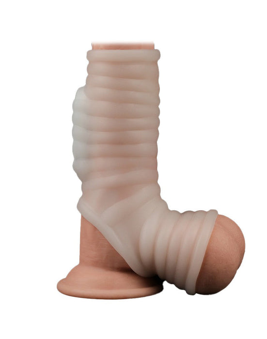 Lovetoy Vibrerende Rekbare Penis Sleeve WAVE KNIGHTS - wit-Erotiekvoordeel.nl
