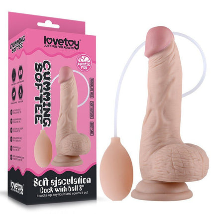Lovetoy Zachte Dildo met balzak en squirt functie 20 cm - lichte huidskleur-Erotiekvoordeel.nl